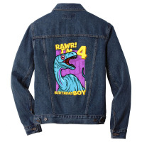 Rawr! I'm 4 Birthday Boys 4th Birthday Dino Noasaurus Men Denim Jacket | Artistshot