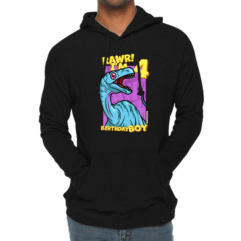 Rawr! I'm 4 Birthday Boys 4th Birthday Dino Noasaurus Lightweight Hoodie | Artistshot