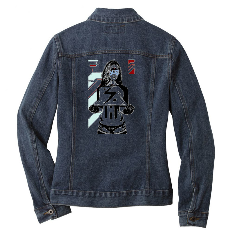 Cyberpunk Cyborg Girl Futuristic Style Ladies Denim Jacket by cm-arts | Artistshot