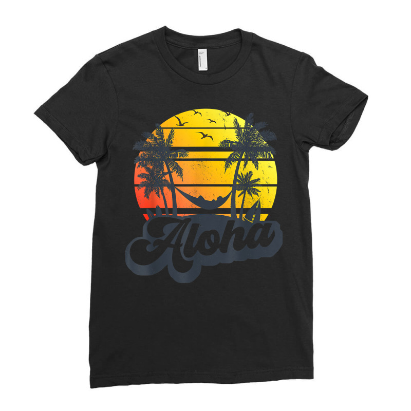 Aloha Hawaii Hawaiian Island Shirt Palm Trees Beach Vacation T Shirt Ladies Fitted T-Shirt by silviabzp | Artistshot