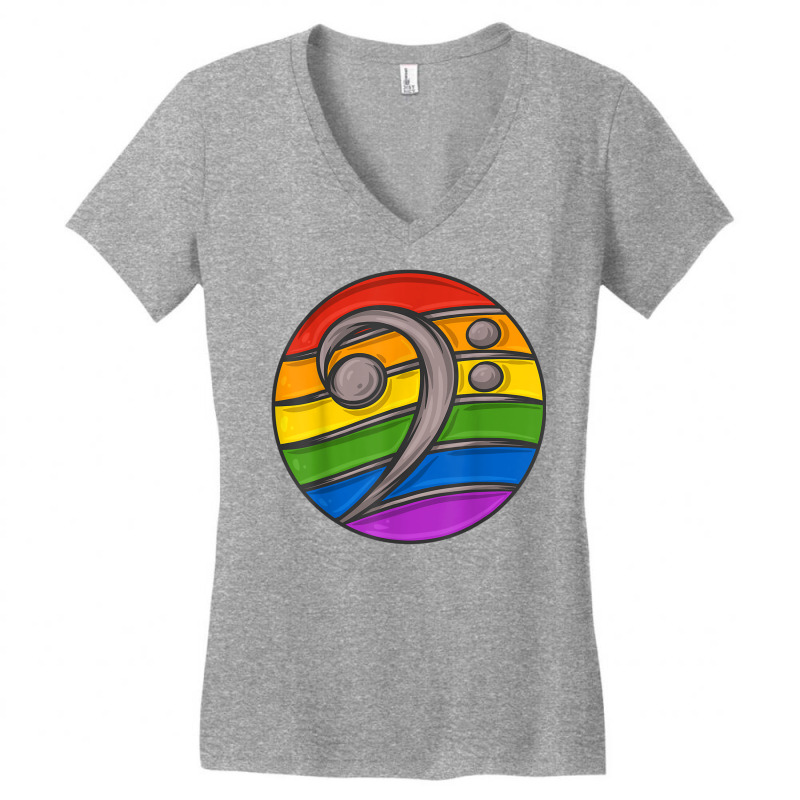 Bass Clef Headphones Notes Music Song Musician Rainbow T Shirt Women's V-Neck T-Shirt by cm-arts | Artistshot