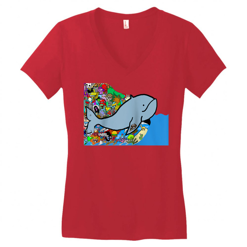 Blue Whale, Marine Sea Animal, Ocean Life, Surf, Art Work Raglan Baseb Women's V-Neck T-Shirt by cm-arts | Artistshot