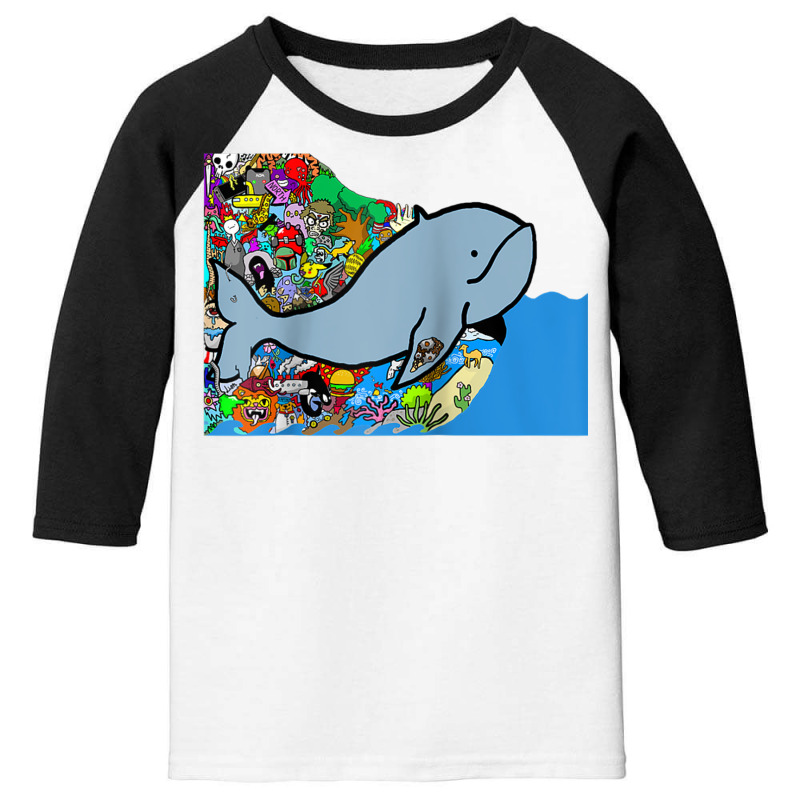 Blue Whale, Marine Sea Animal, Ocean Life, Surf, Art Work Raglan Baseb Youth 3/4 Sleeve | Artistshot