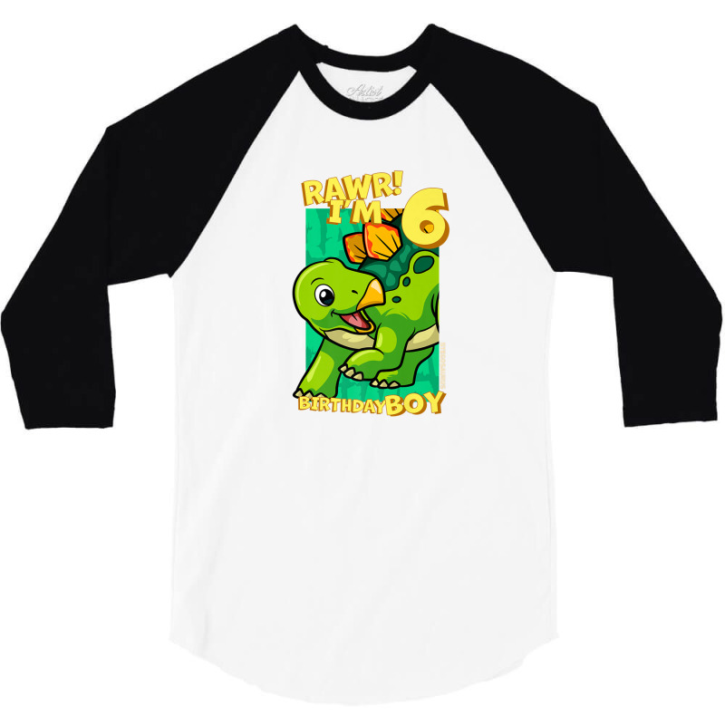 Rawr! I'm 6 Birthday Boys 6th Birthday Dino Stegosaurus 3/4 Sleeve Shirt | Artistshot