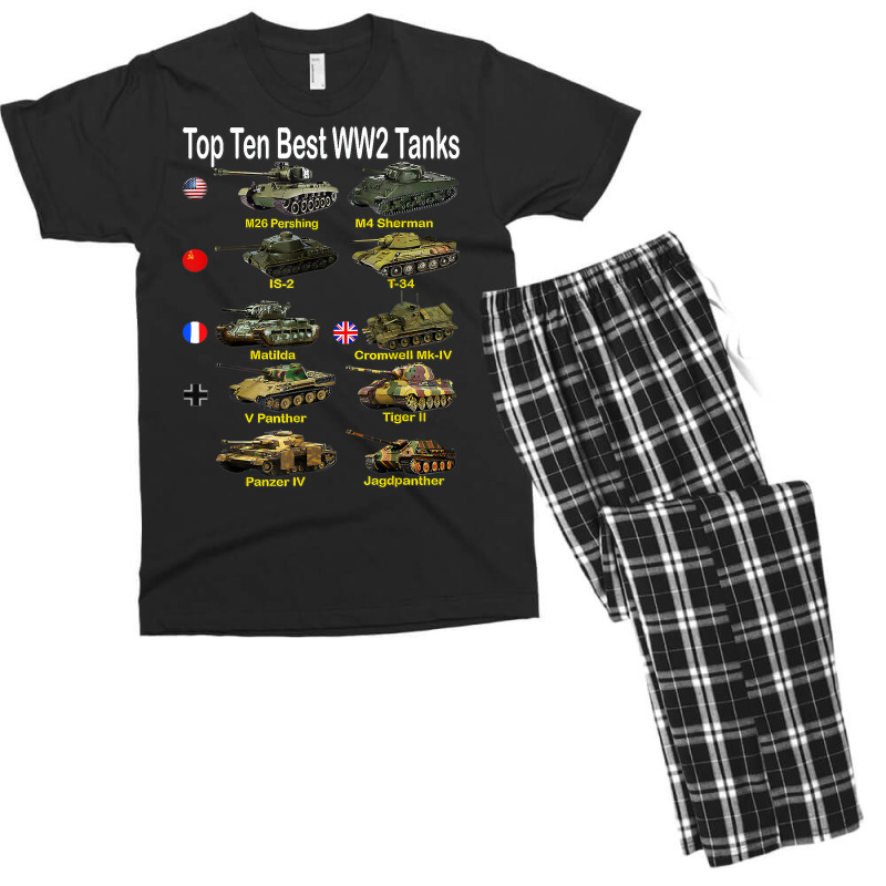 Top Ten Best Ww2 Tanks M4 Sherman Panzer Iv Tiger Ii T 34 T Shirt Men's T-shirt Pajama Set by cm-arts | Artistshot