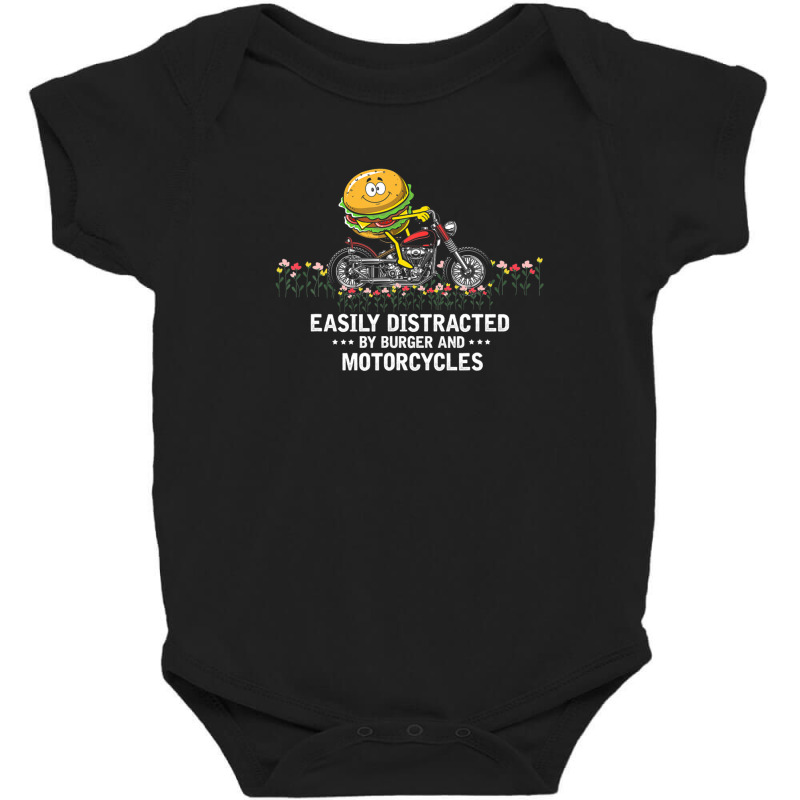 Easily Distracted By Burger And Motorcycles, Biker Dad Baby Bodysuit by beastonkriss | Artistshot