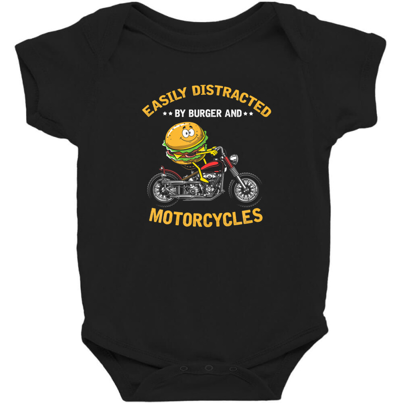 Easily Distracted By Burger And Motorcycles, Biker Dad Baby Bodysuit by beastonkriss | Artistshot