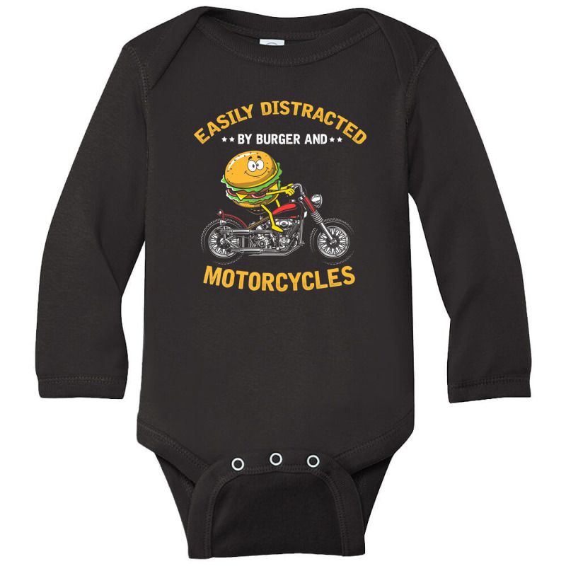 Easily Distracted By Burger And Motorcycles, Biker Dad Long Sleeve Baby Bodysuit by beastonkriss | Artistshot