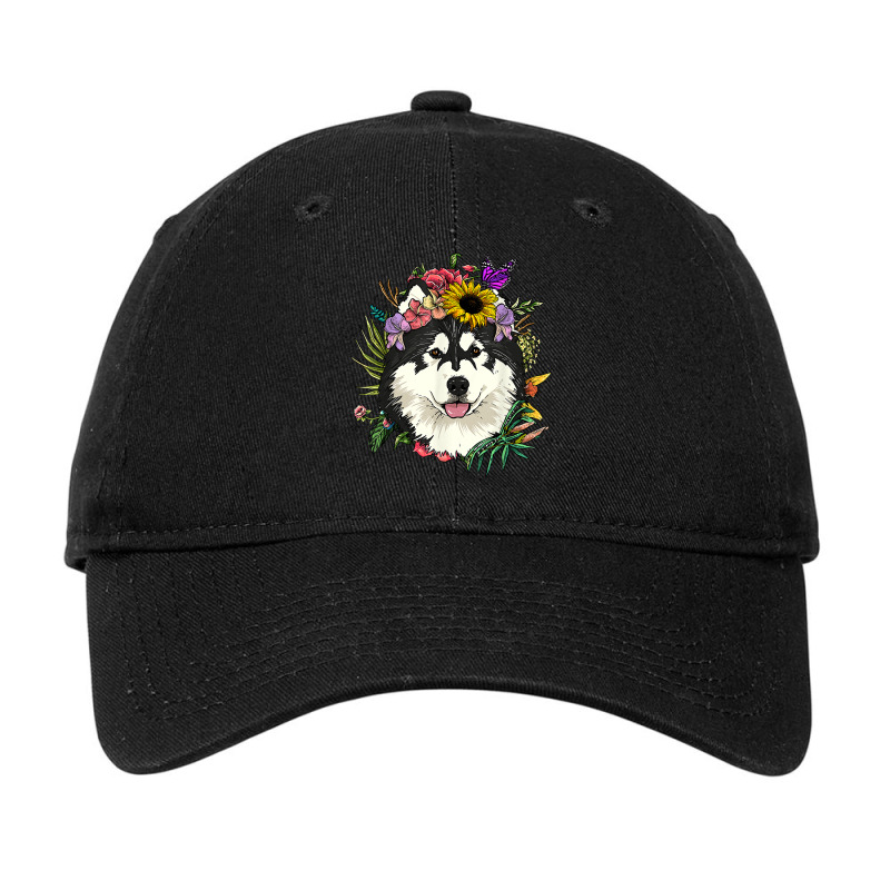 Floral Alaskan Malamute Dog Botanical Plant Flower Dog Lover T Shirt Adjustable Cap | Artistshot