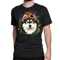 Floral Alaskan Malamute Dog Botanical Plant Flower Dog Lover T Shirt Classic T-shirt | Artistshot