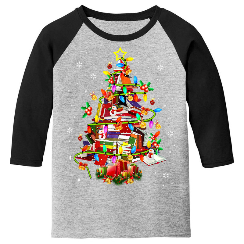 Xmas Tree Library Xmas Lights Tree Book Lover Librarian T Shirt Youth 3/4 Sleeve by cm-arts | Artistshot