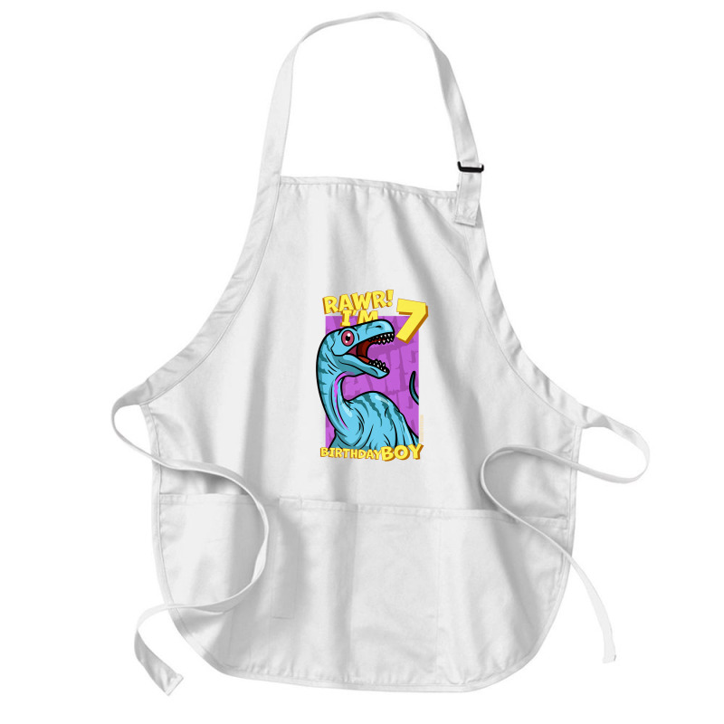 Rawr! I'm 7 Birthday Boys 7th Birthday Dino Noasaurus Medium-length Apron | Artistshot