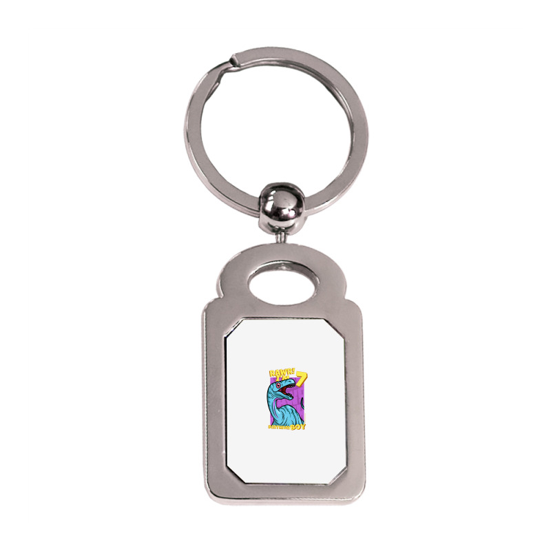 Rawr! I'm 7 Birthday Boys 7th Birthday Dino Noasaurus Silver Rectangle Keychain | Artistshot