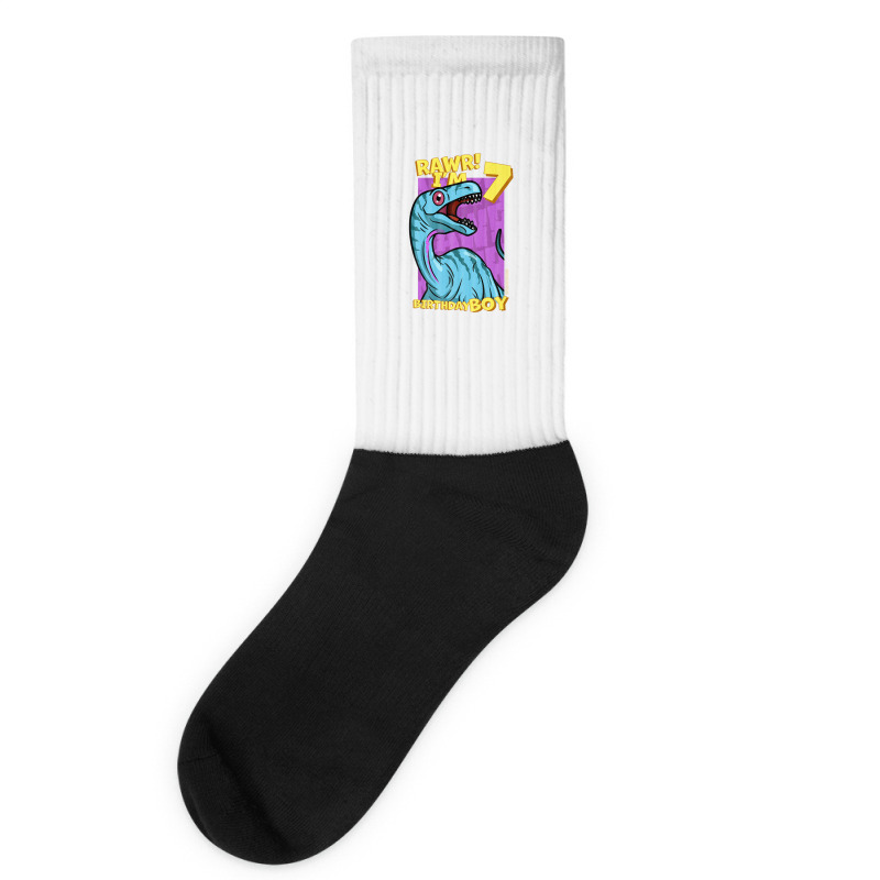 Rawr! I'm 7 Birthday Boys 7th Birthday Dino Noasaurus Socks | Artistshot