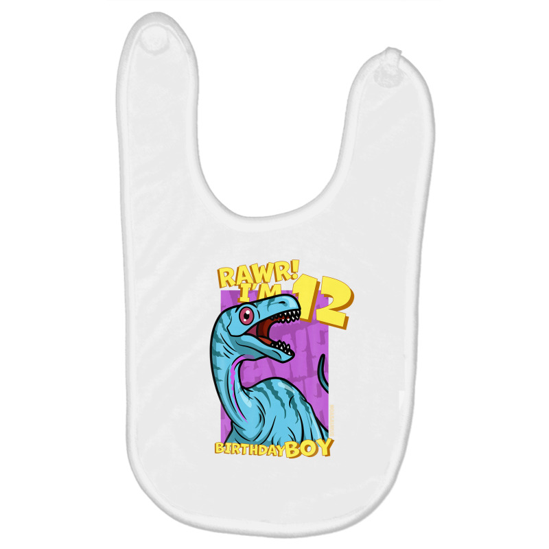 Rawr! I'm 12 Birthday Boys 12th Birthday Dino Noasaurus Baby Bibs | Artistshot