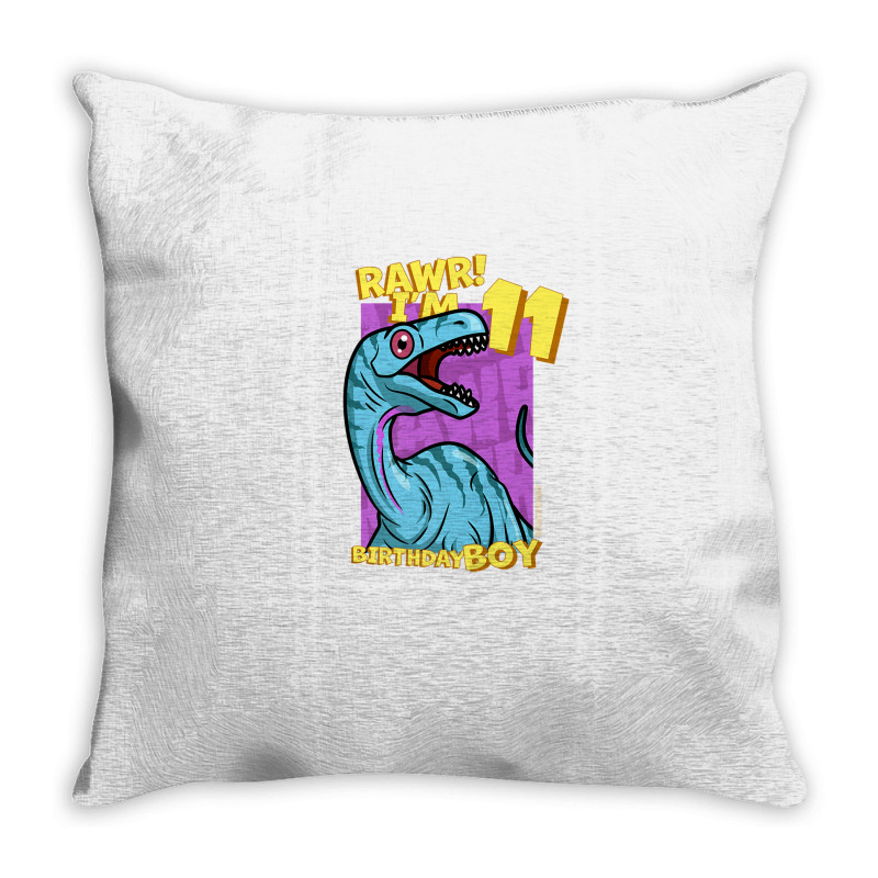 Rawr! I'm 11 Birthday Boys 11th Birthday Dino Noasaurus Throw Pillow | Artistshot