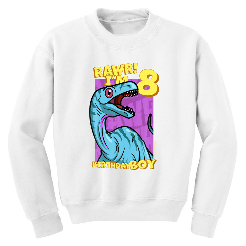 Rawr! I'm 8 Birthday Boys 8th Birthday Dino Noasaurus Youth Sweatshirt | Artistshot