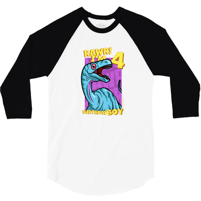 Rawr! I'm 4 Birthday Boys 4th Birthday Dino Noasaurus 3/4 Sleeve Shirt | Artistshot