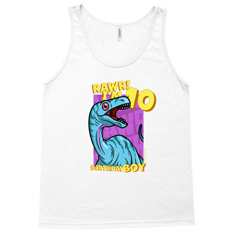 Rawr! I'm 10 Birthday Boys 10th Birthday Dino Noasaurus Tank Top | Artistshot