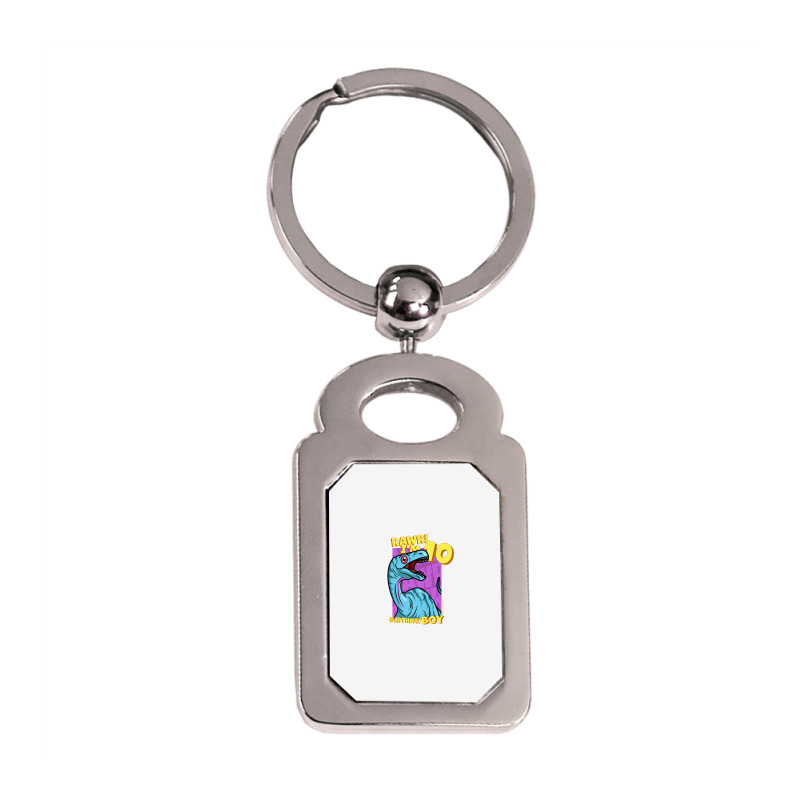 Rawr! I'm 10 Birthday Boys 10th Birthday Dino Noasaurus Silver Rectangle Keychain | Artistshot