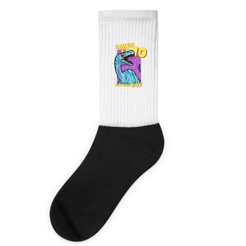 Rawr! I'm 10 Birthday Boys 10th Birthday Dino Noasaurus Socks | Artistshot