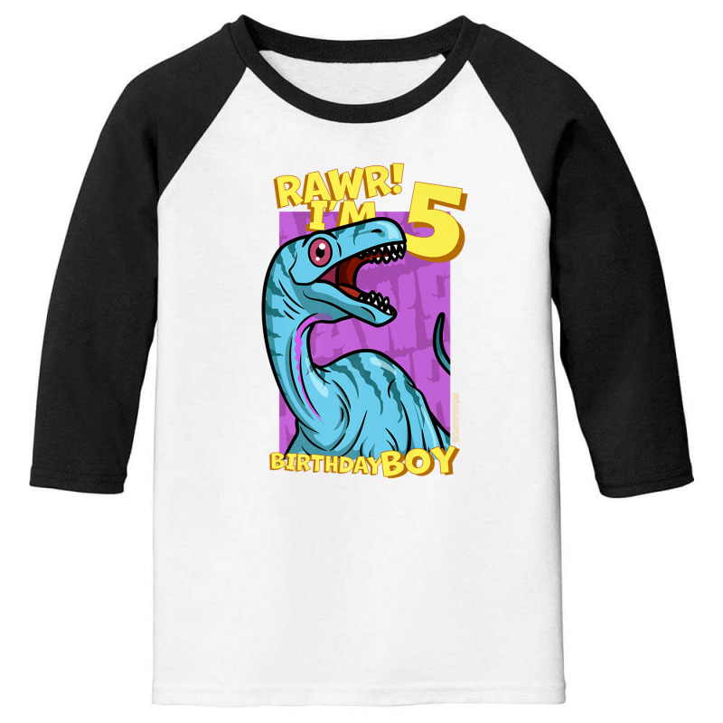 Rawr! I'm 5 Birthday Boys 5th Birthday Dino Noasaurus Youth 3/4 Sleeve | Artistshot