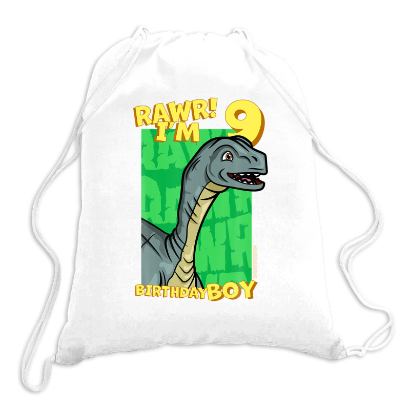 Rawr! I'm 9 Birthday Boys 9th Birthday Dino Mussaurus Drawstring Bags | Artistshot