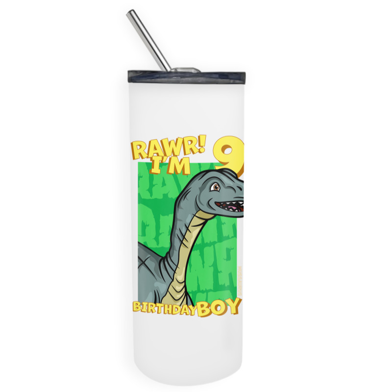 Rawr! I'm 9 Birthday Boys 9th Birthday Dino Mussaurus Skinny Tumbler | Artistshot