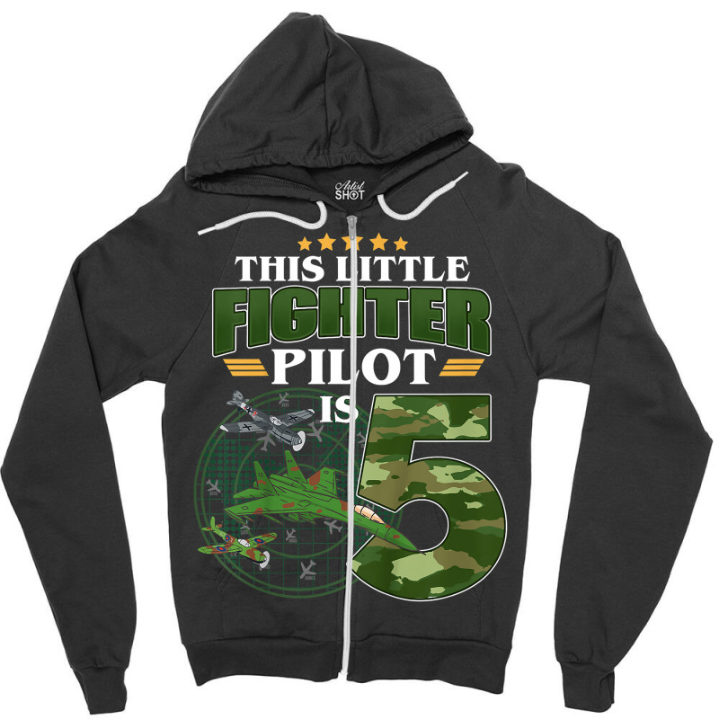 Kids 5th Birthday This Fighter Pilot Is 5 Soldier Camo Style Boys T Sh Zipper Hoodie | Artistshot