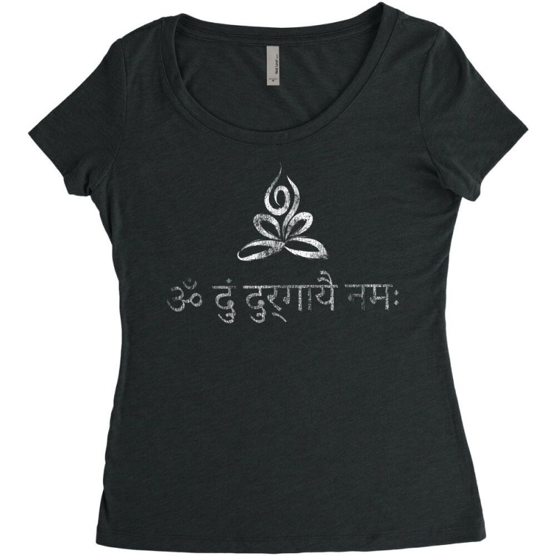 Goddess Durga Distressed Lotus Yoga Pose Sanskrit Mantra T Shirt Women's Triblend Scoop T-shirt by buske | Artistshot