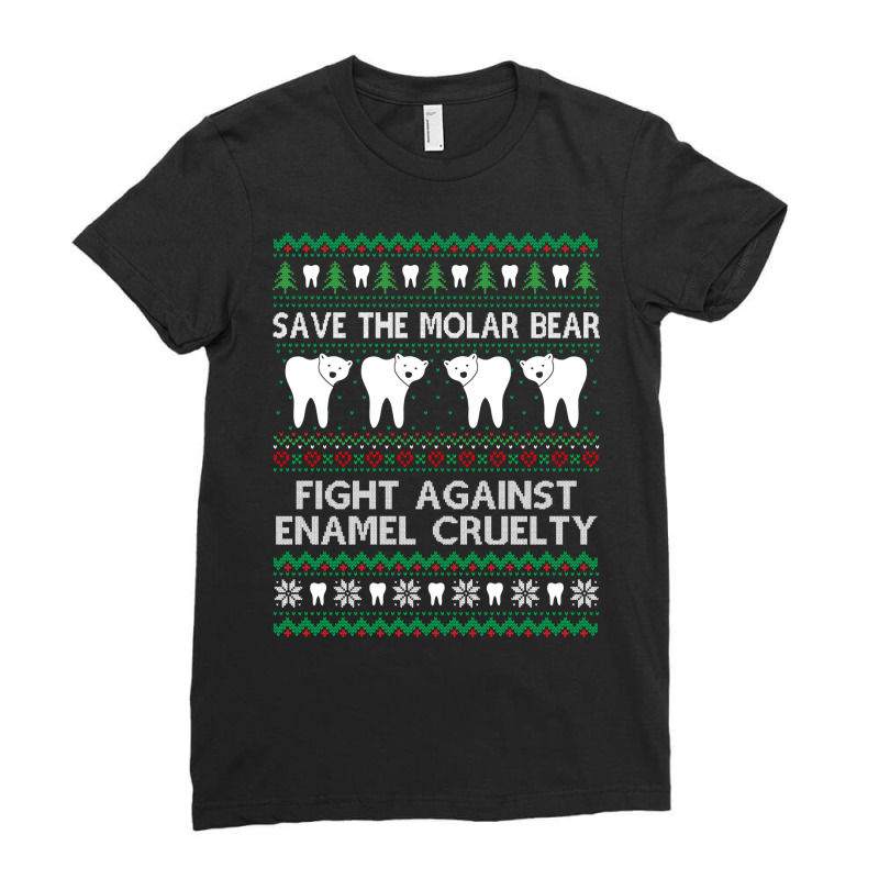 Funny Dentist Christmas Molar Bear Shirt Dentistry Gifts Ladies Fitted T-Shirt by cm-arts | Artistshot