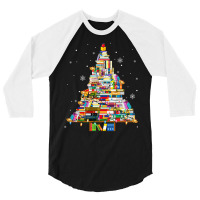 Christmas Library Tree Lights For Librarian And Book Lover Long Sleeve 3/4 Sleeve Shirt | Artistshot