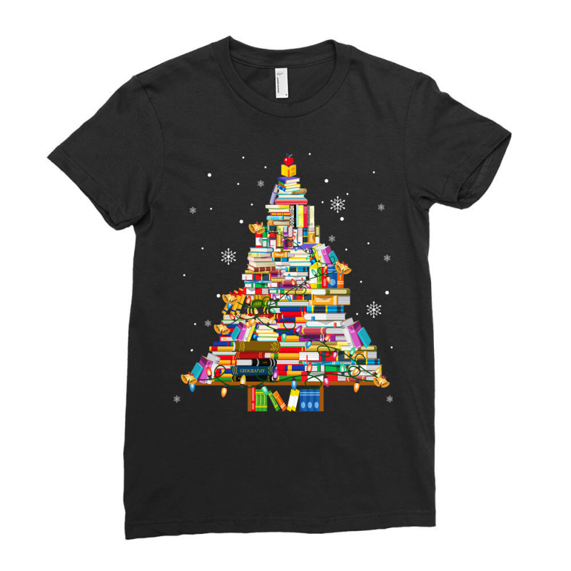 Christmas Library Tree Lights For Librarian And Book Lover Long Sleeve Ladies Fitted T-Shirt by cm-arts | Artistshot