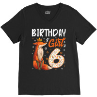 Kids Fox Animal Lovers 6th Birthday Girl Fox Bday 6 Year Old Premium T V-neck Tee | Artistshot