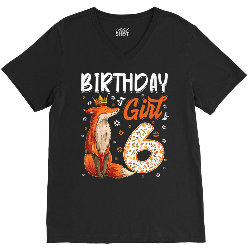 Kids Fox Animal Lovers 6th Birthday Girl Fox Bday 6 Year Old Premium T V-Neck Tee by cm-arts | Artistshot