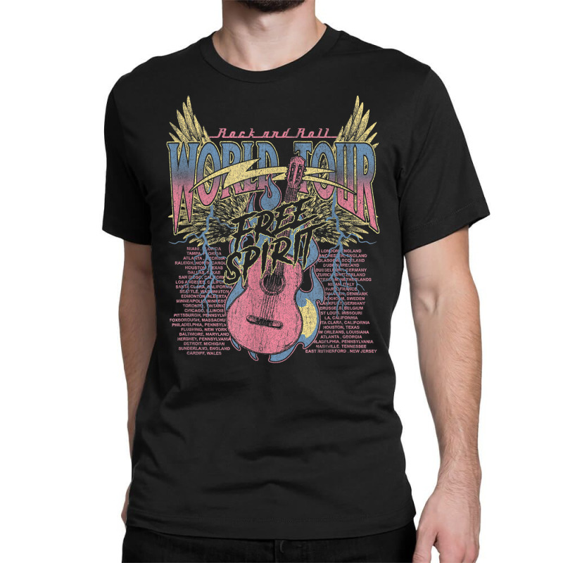 Rock & Roll Free Spirit World Tour Guitar Fire Wings Thunder T Shirt Classic T-shirt by klaasmis | Artistshot