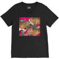 Pink Glitter Leopard Sunflower Gemstone V-neck Tee | Artistshot