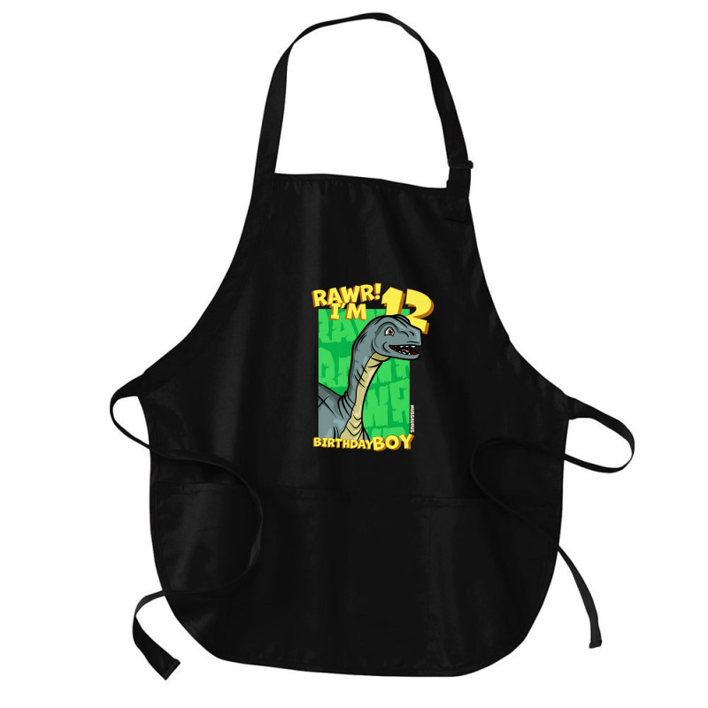 Rawr! I'm 12 Birthday Boys 12th Birthday Dino Mussaurus Medium-length Apron | Artistshot