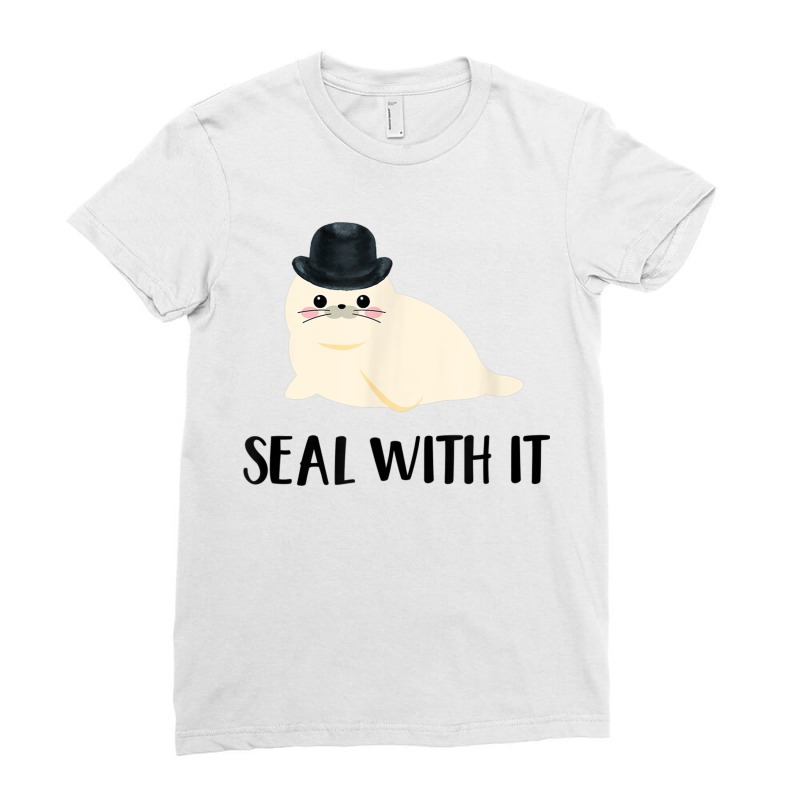 Cute White Sea Lion Seal With It Tee Ladies Fitted T-Shirt by JaronKennedy | Artistshot