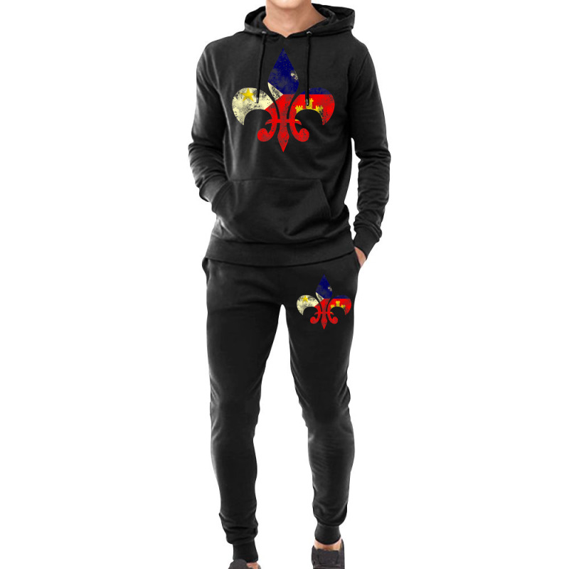 Louisiana Cajun Proud Acadiana Flag Distressed Fleur Hoodie & Jogger Set | Artistshot