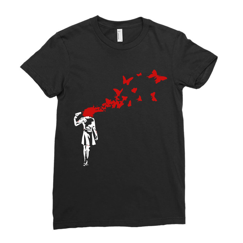 Banksy Headshot Butterfly Ladies Fitted T-Shirt by KikoKoi | Artistshot