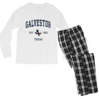 Galveston Texas Tx Vintage State Flag Sports Navy Design Long Sleeve T Men's Long Sleeve Pajama Set | Artistshot