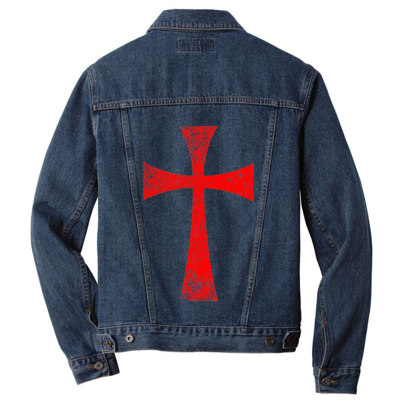 Distressed Crusader Knights Templar Cross Men Denim Jacket | Artistshot