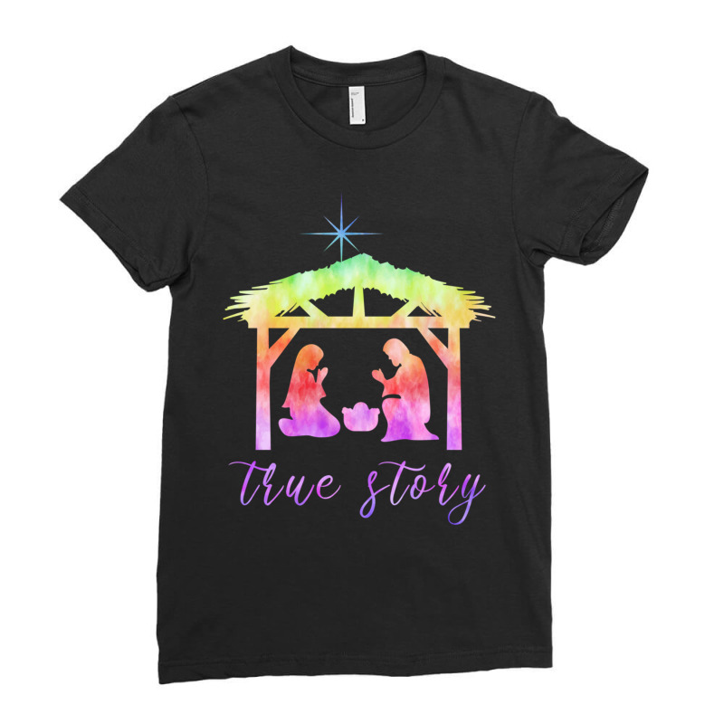 Mary Joseph And Baby Jesus Tie Dye Birth Nativity True Story Sweatshir Ladies Fitted T-Shirt by cm-arts | Artistshot