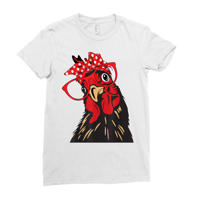 Cute Women Girl Chicken With Bandana Headband And Glasses T Shirt Ladies Fitted T-Shirt by cm-arts | Artistshot