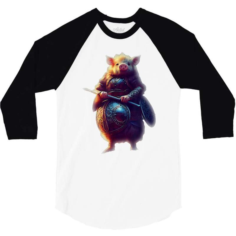 Cute Piggy Viking Character Dynamic Pose Armor Helmet T Shirt 3/4 Sleeve Shirt | Artistshot