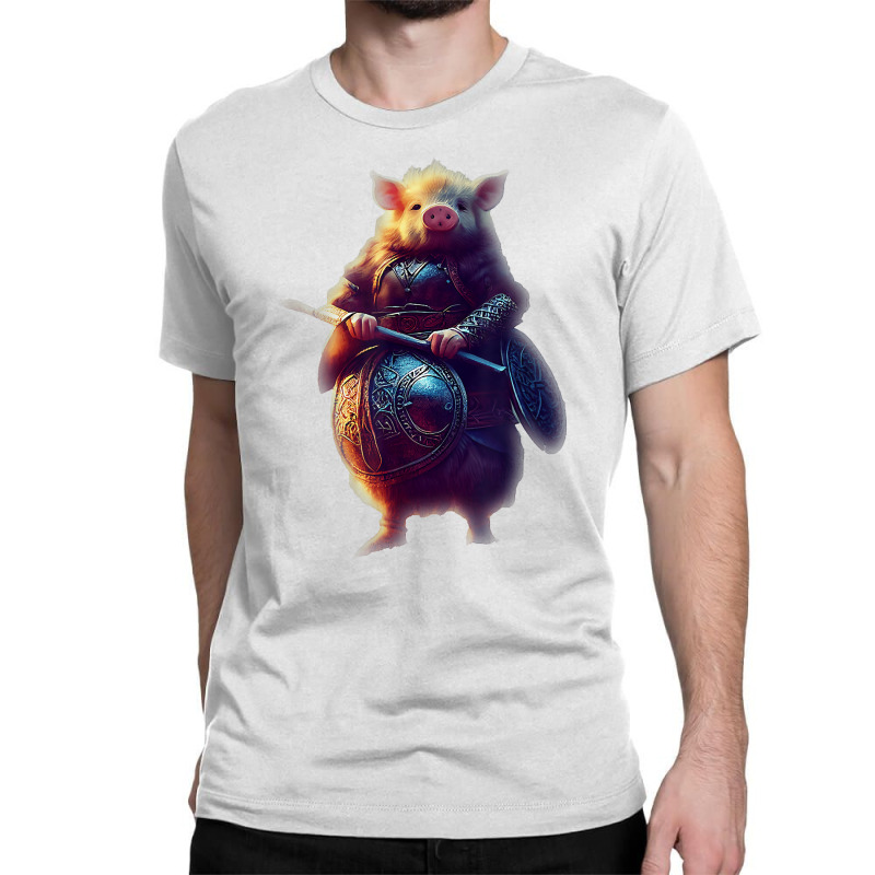 Cute Piggy Viking Character Dynamic Pose Armor Helmet T Shirt Classic T-shirt | Artistshot