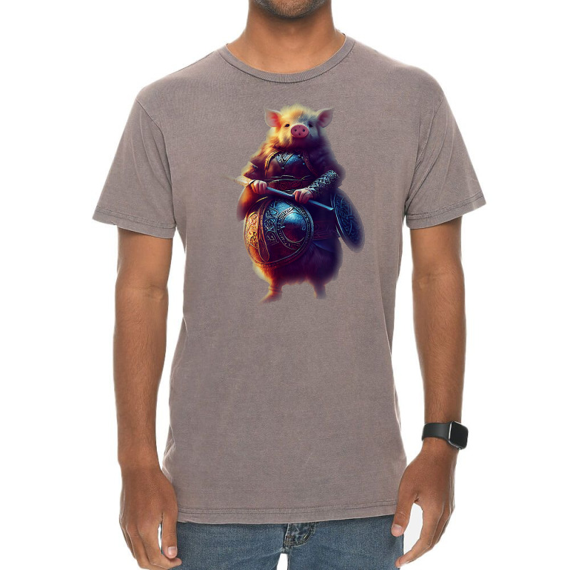 Cute Piggy Viking Character Dynamic Pose Armor Helmet T Shirt Vintage T-shirt | Artistshot