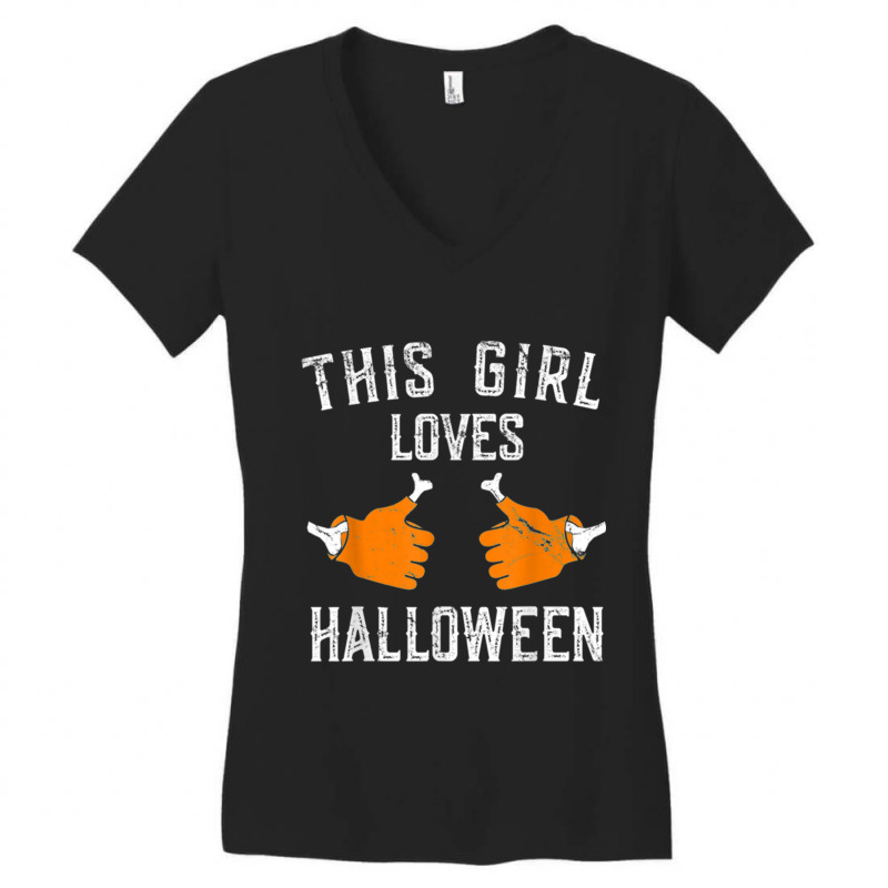 This Girl Loves Happy Halloween Costume Funny For Women Women's V-Neck T-Shirt by MOSESWOODS | Artistshot