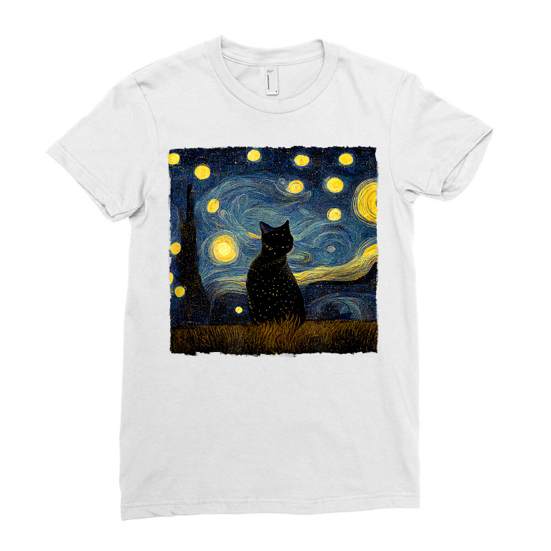 Cats Starry Night Painterly Aesthetic T Shirt Ladies Fitted T-Shirt by cm-arts | Artistshot